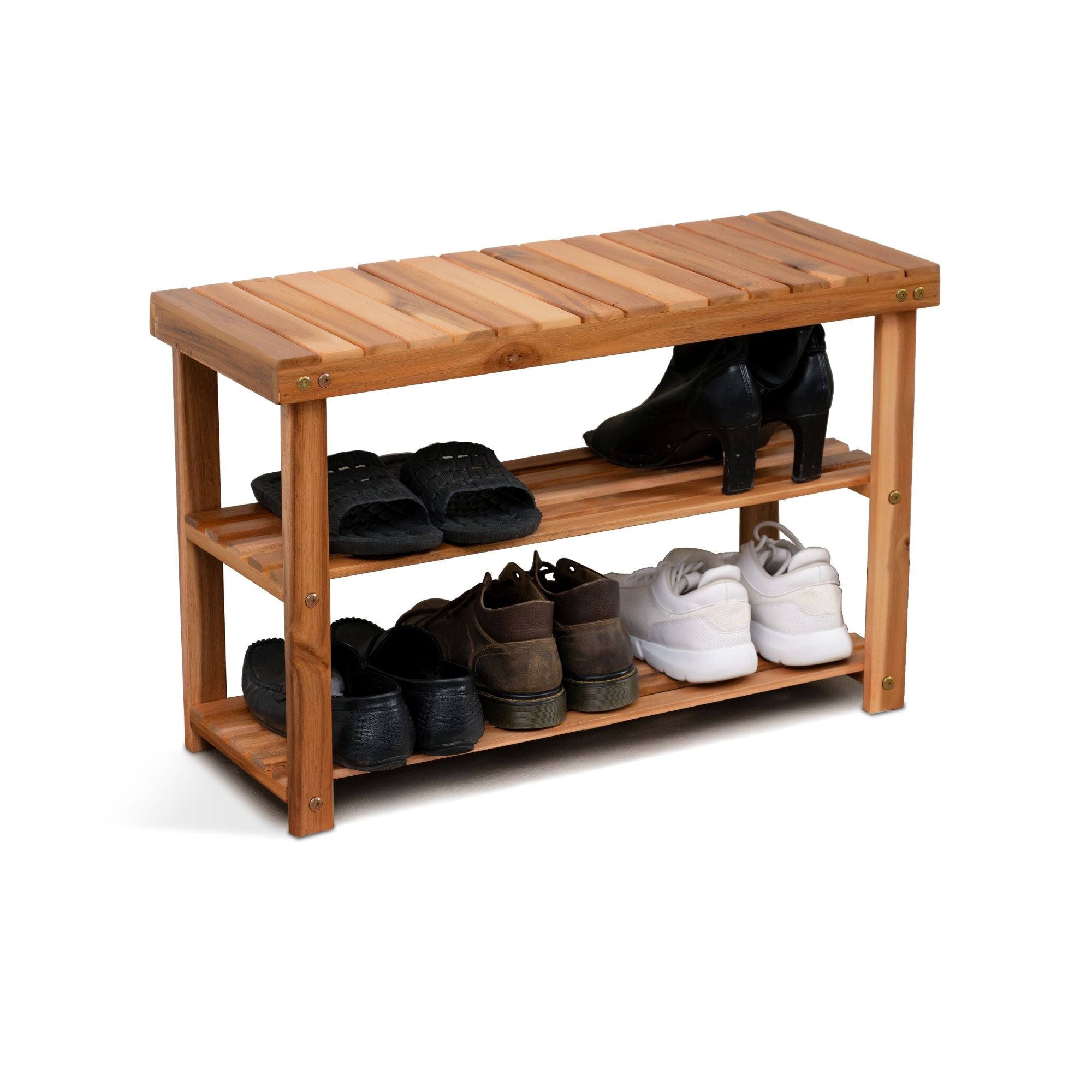 Acacia Wood Shoe Rack Bench — Holds Up to 200 lbs