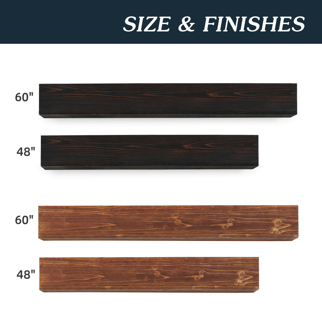 48" Rustic Wood Fireplace Mantel Shelf — Wall-Mounted
