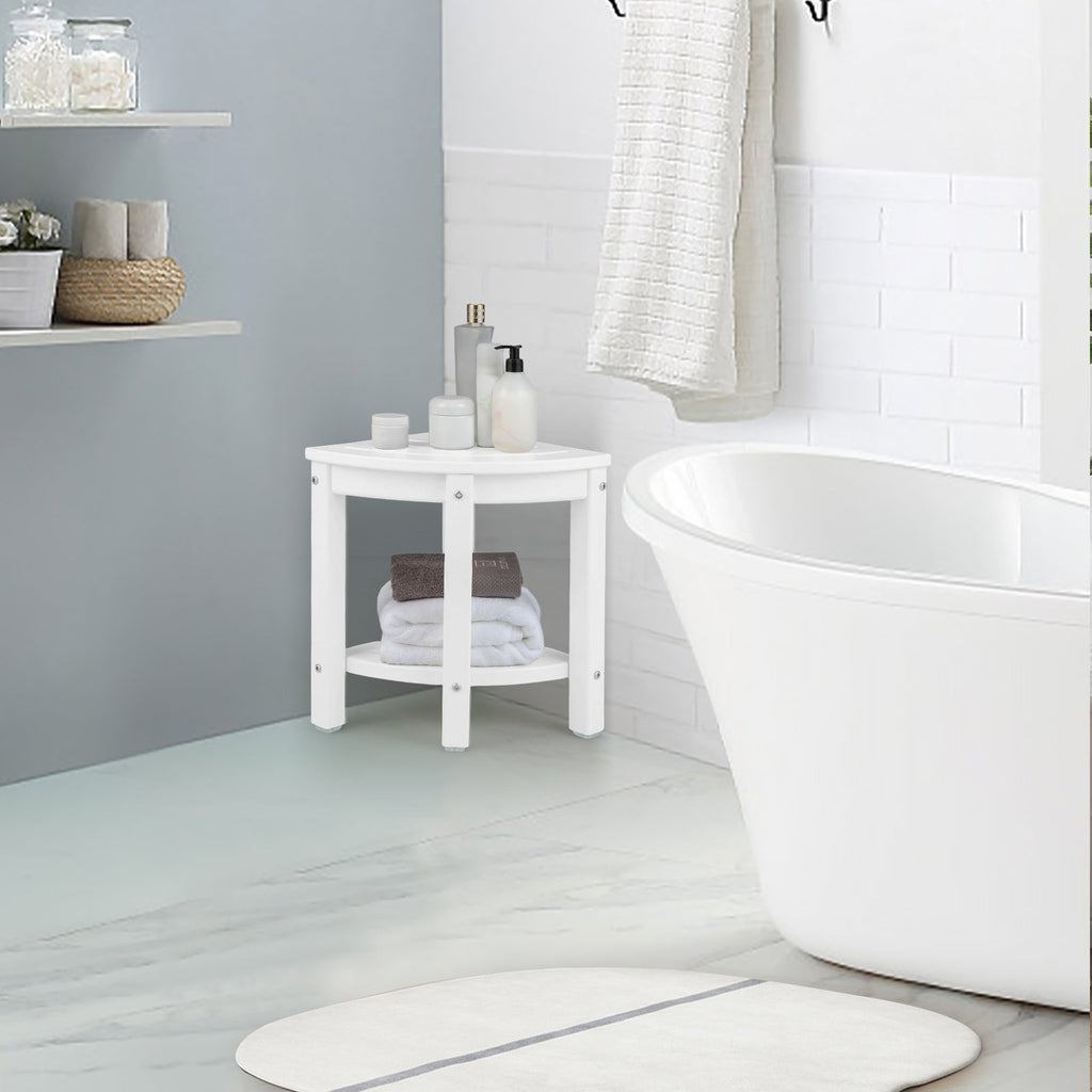 Heavy Duty Corner Shower Bench Stool with Storage Shelf for Shaving Legs-White