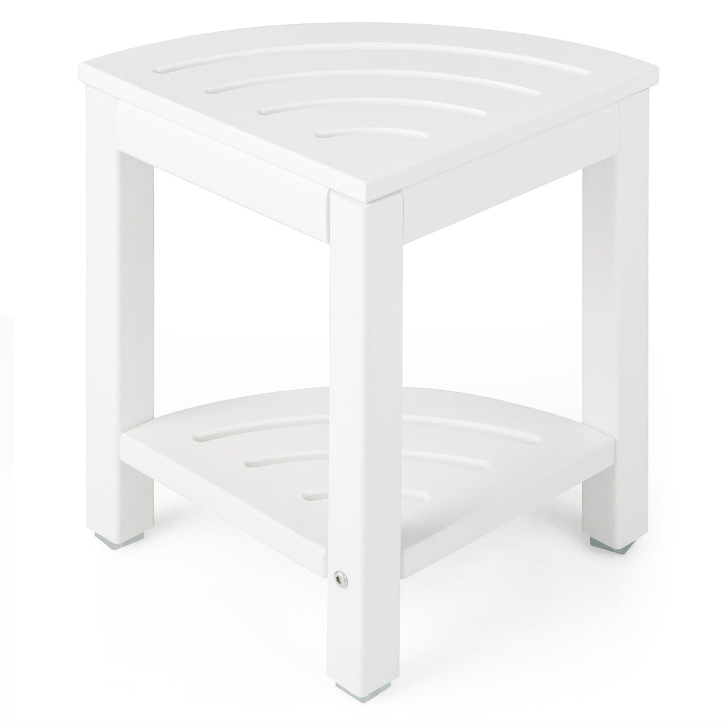 Heavy Duty Corner Shower Bench Stool with Storage Shelf for Shaving Legs-White
