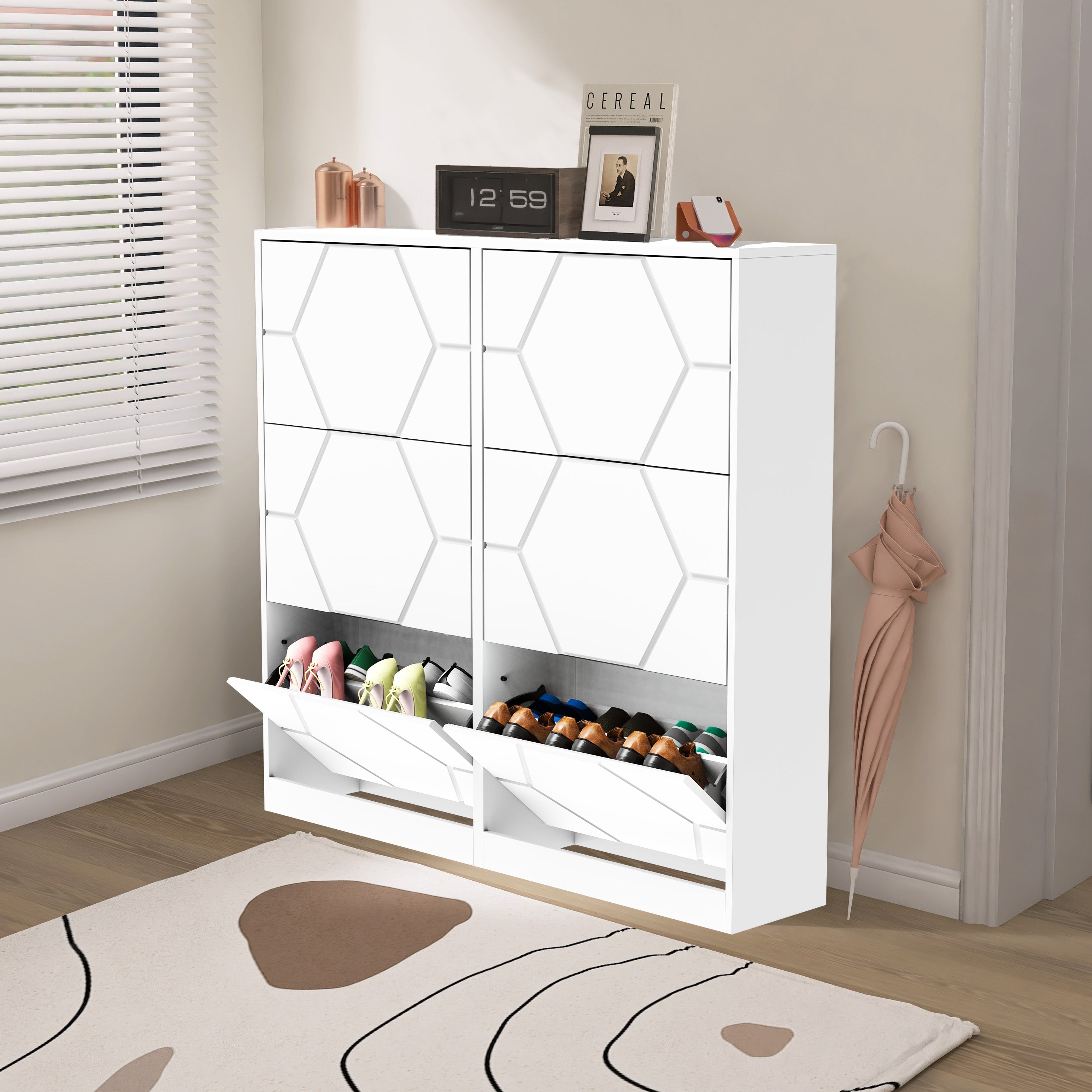 6-Tier Vertical Shoe Storage Cabinet with Carved Panels