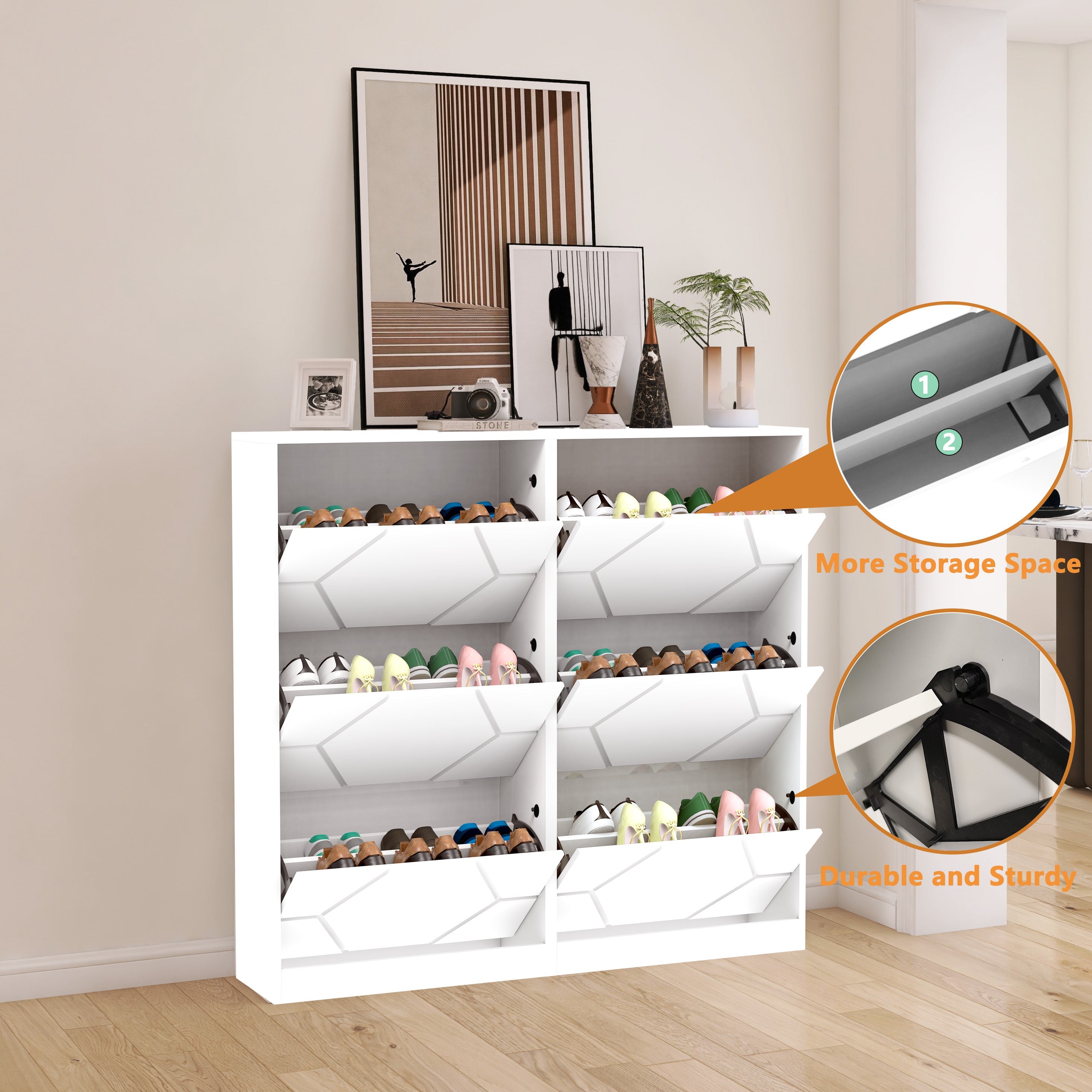 6-Tier Vertical Shoe Storage Cabinet with Carved Panels
