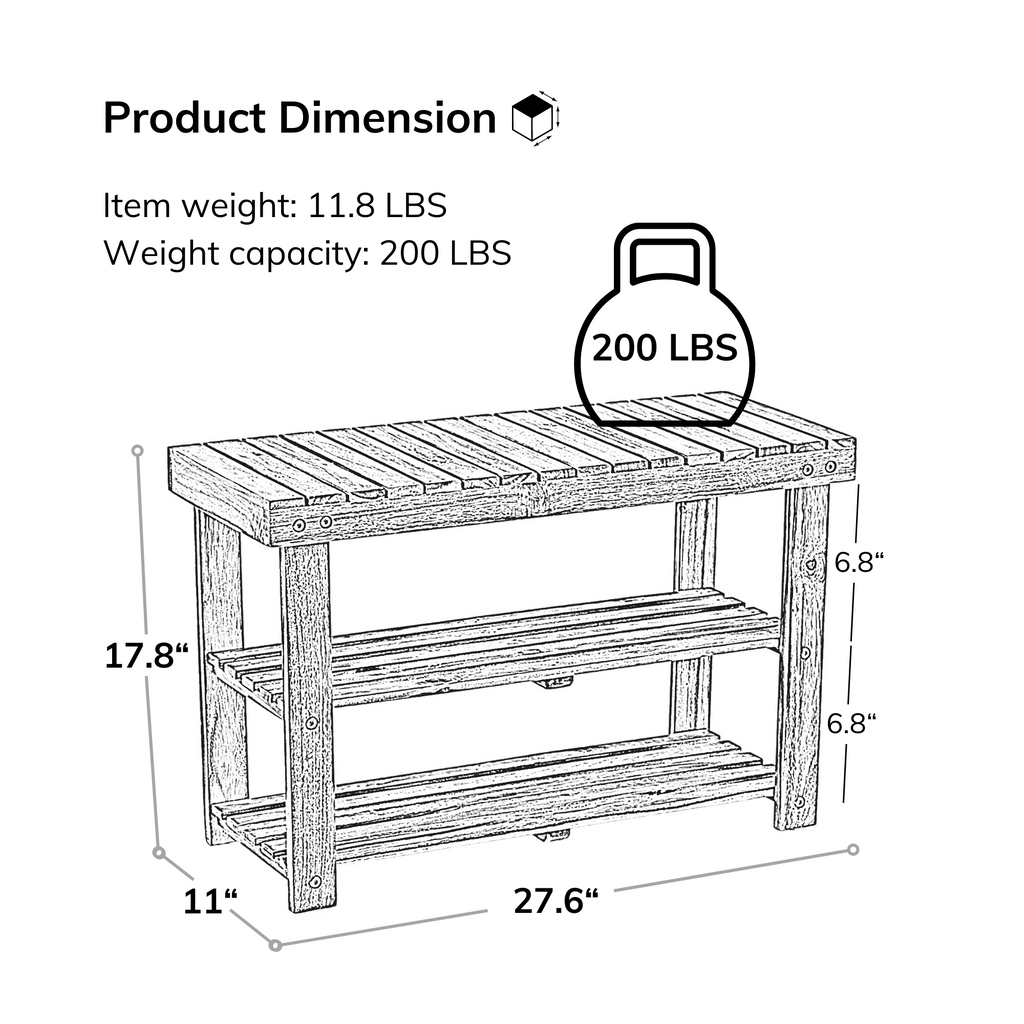 Acacia Wood Shoe Rack Bench — Holds Up to 200 lbs