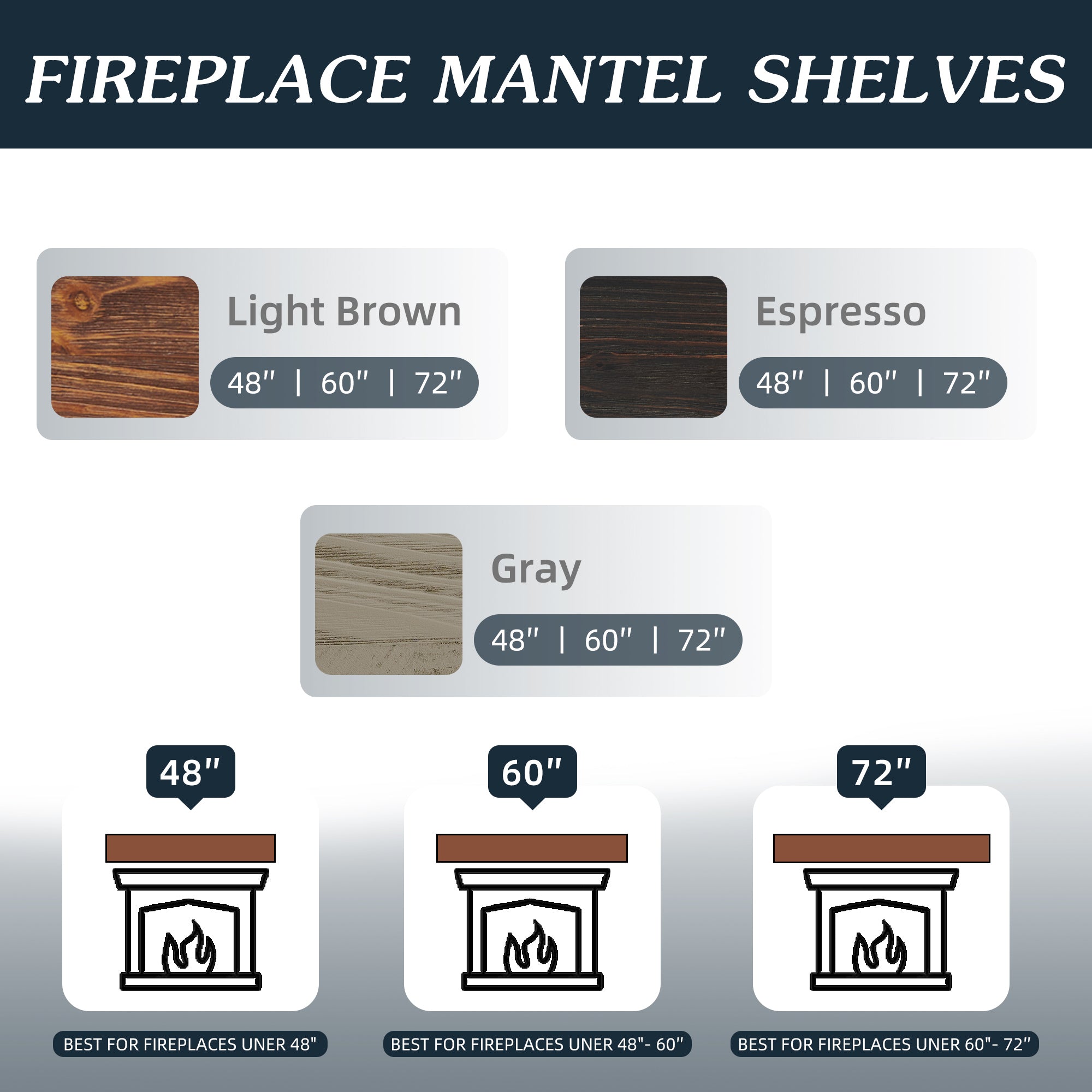72" Rustic Wood Fireplace Mantel Shelf — Wall-Mounted, Espresso