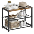 2-Shelf Entryway Shoe Rack Bench — Black Metal & Brown Wood