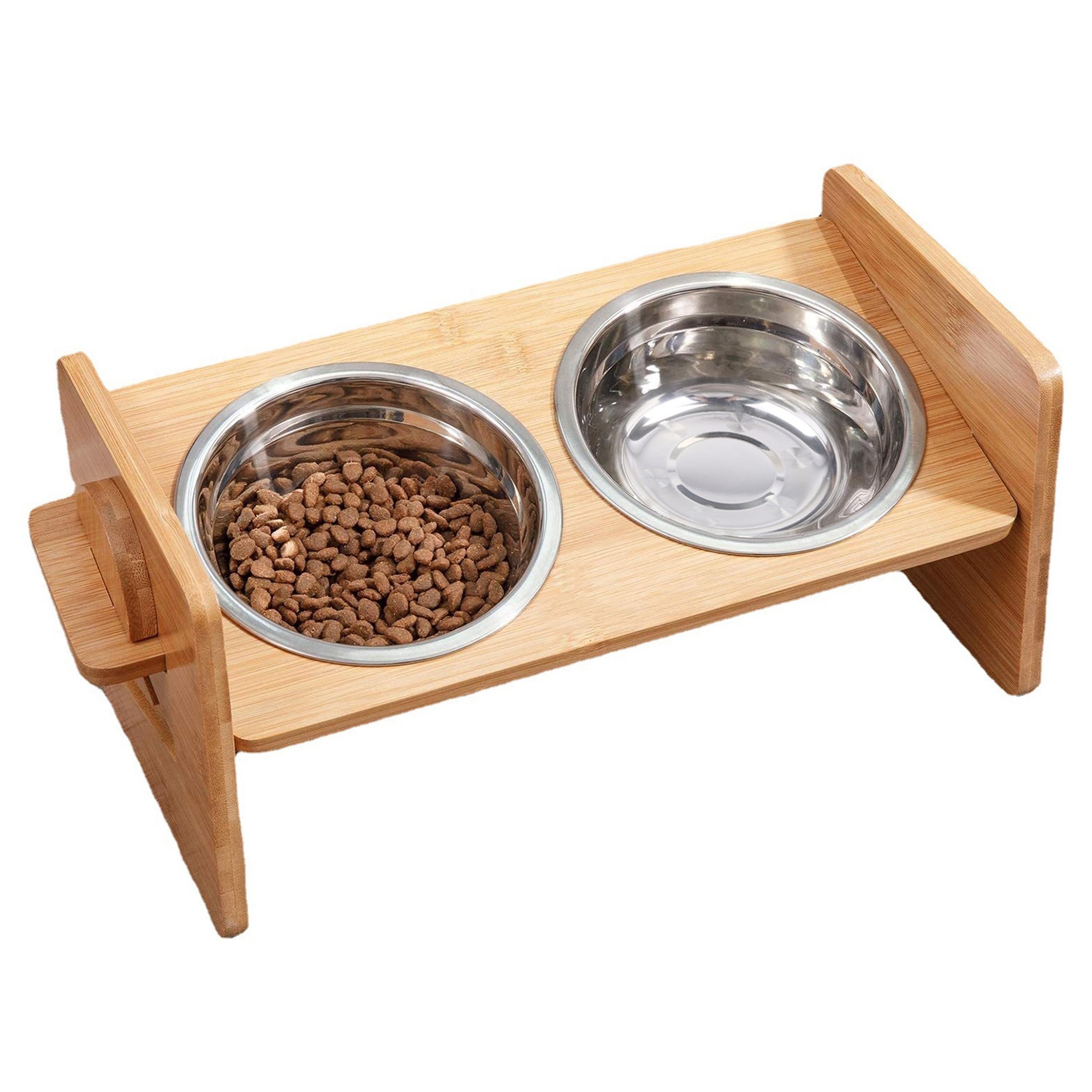 Bamboo Elevated Dog Bowls — 15° Tilt, 4 Adjustable Heights