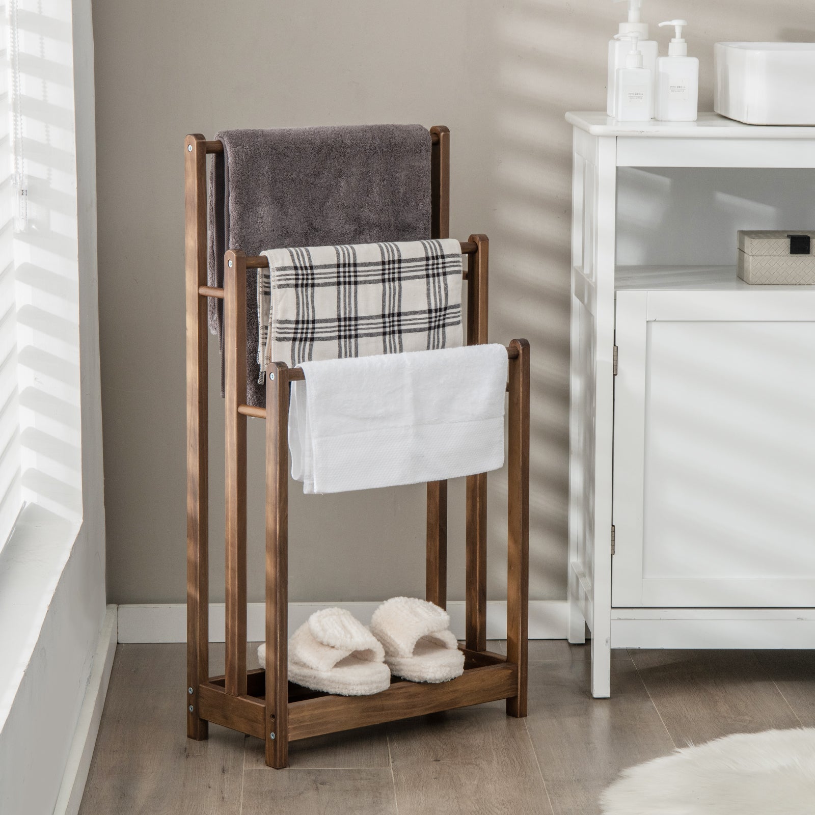 3-Bar Freestanding Towel Rack with Storage Shelf