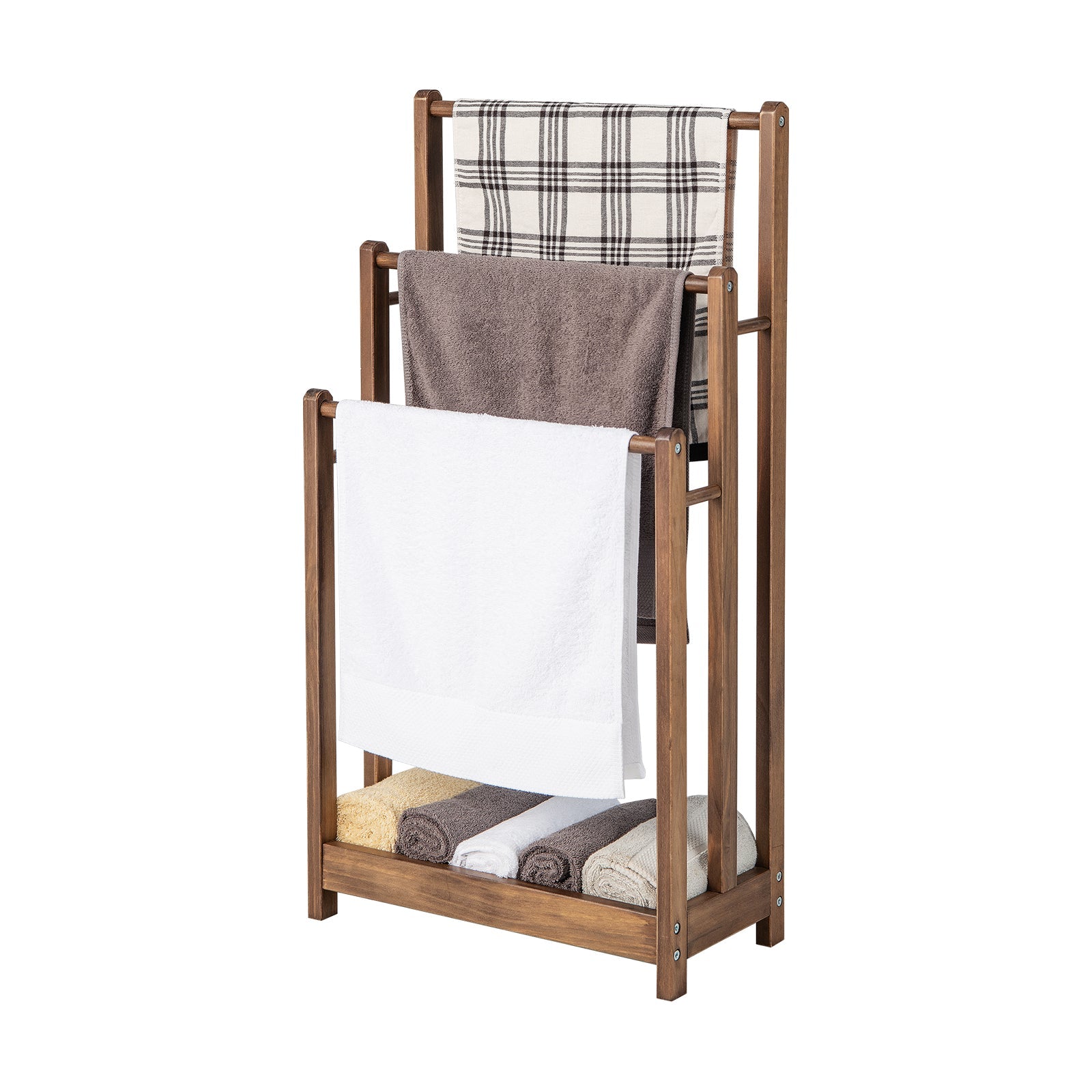 3-Bar Freestanding Towel Rack with Storage Shelf
