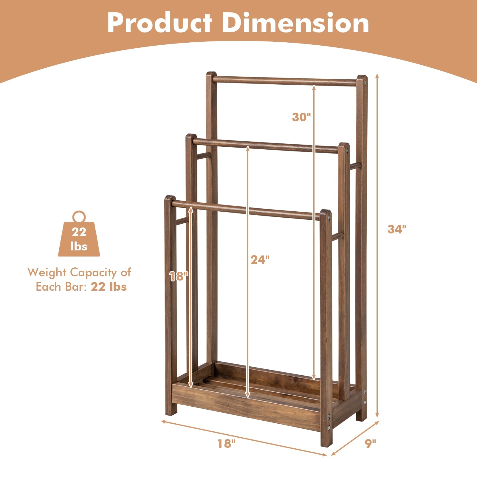 3-Bar Freestanding Towel Rack with Storage Shelf