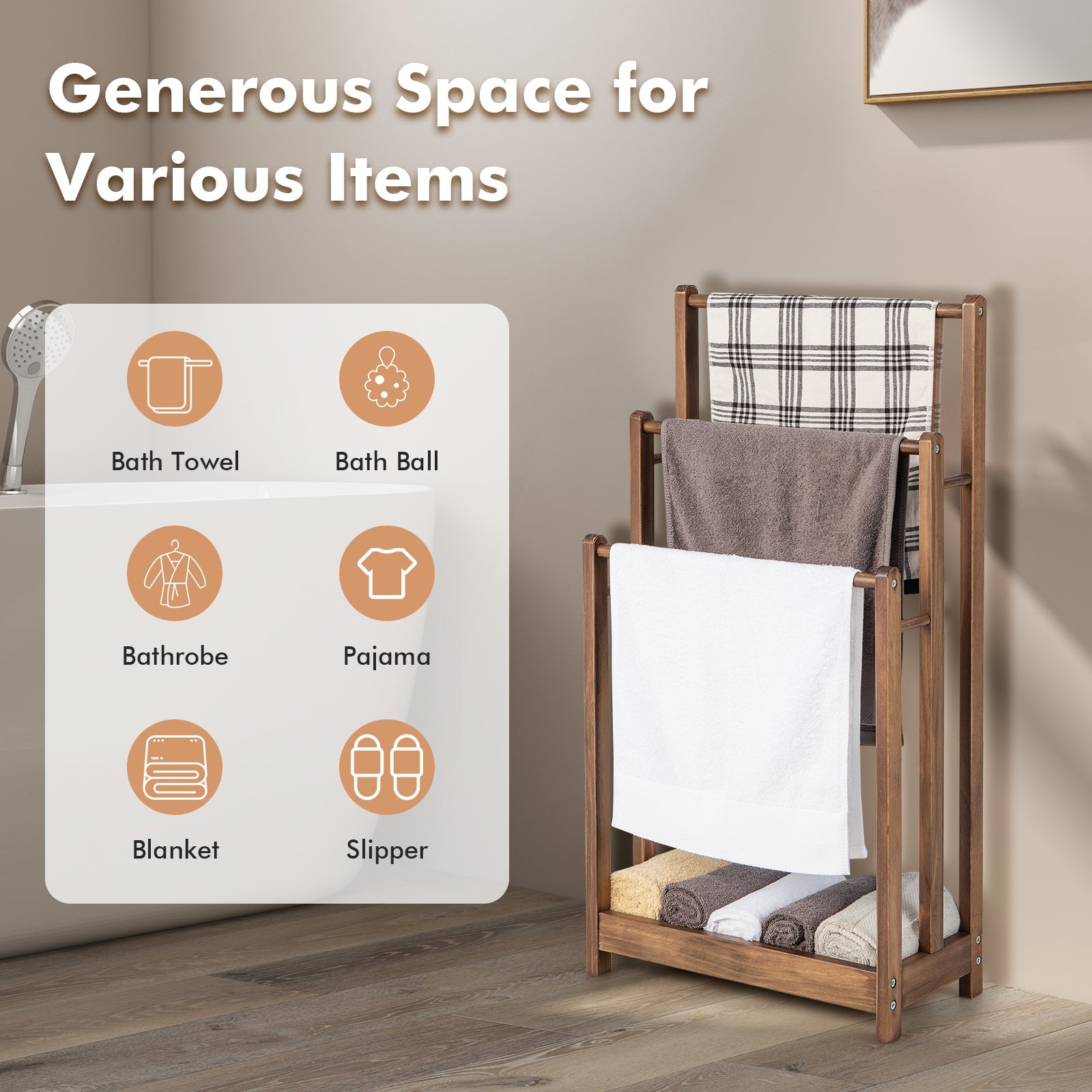 3-Bar Freestanding Towel Rack with Storage Shelf