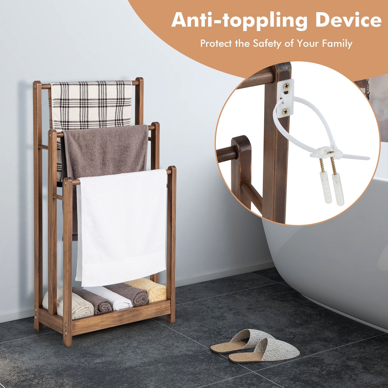 3-Bar Freestanding Towel Rack with Storage Shelf