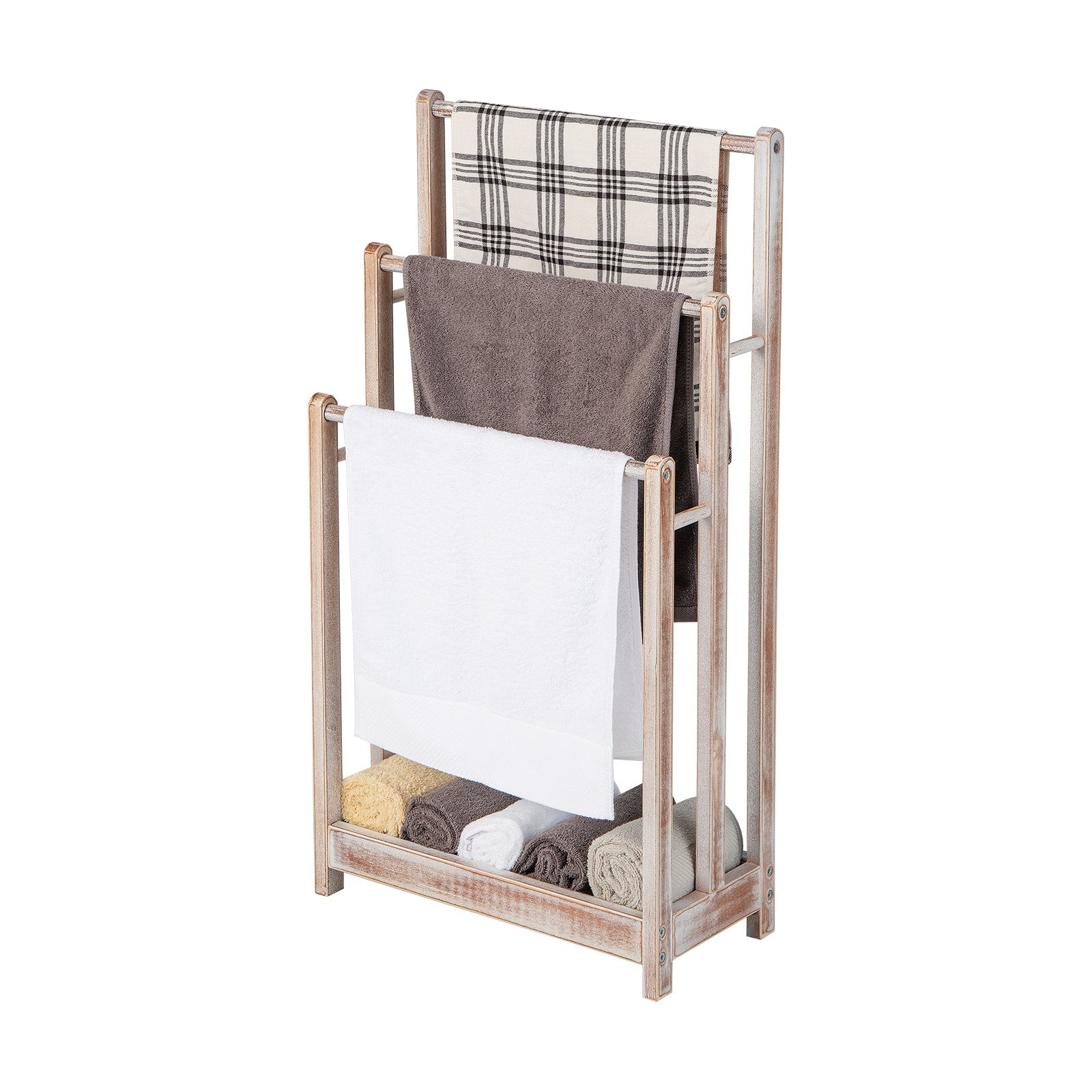 3-Bar Freestanding Towel Rack with Storage Shelf