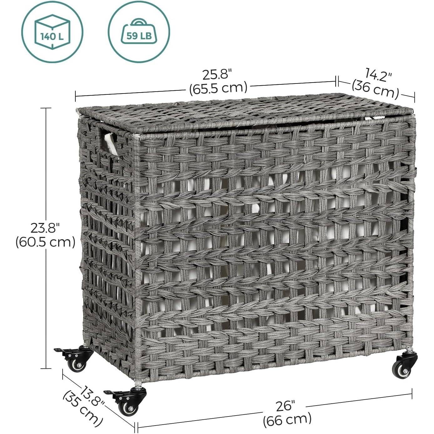 Natural Bamboo 2-Bin Sliding Laundry Hamper with Storage Shelf