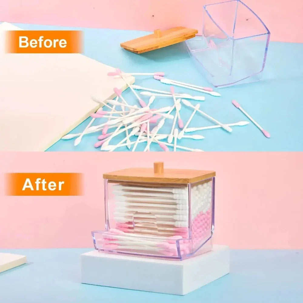 Bamboo Cotton Swab Canister