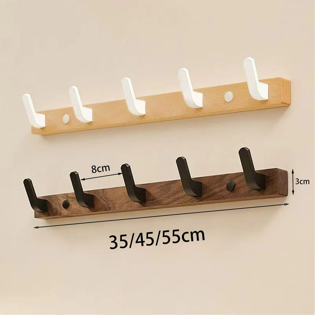 Wall-Mount Coat Rack with Wooden Hooks — Entryway Storage