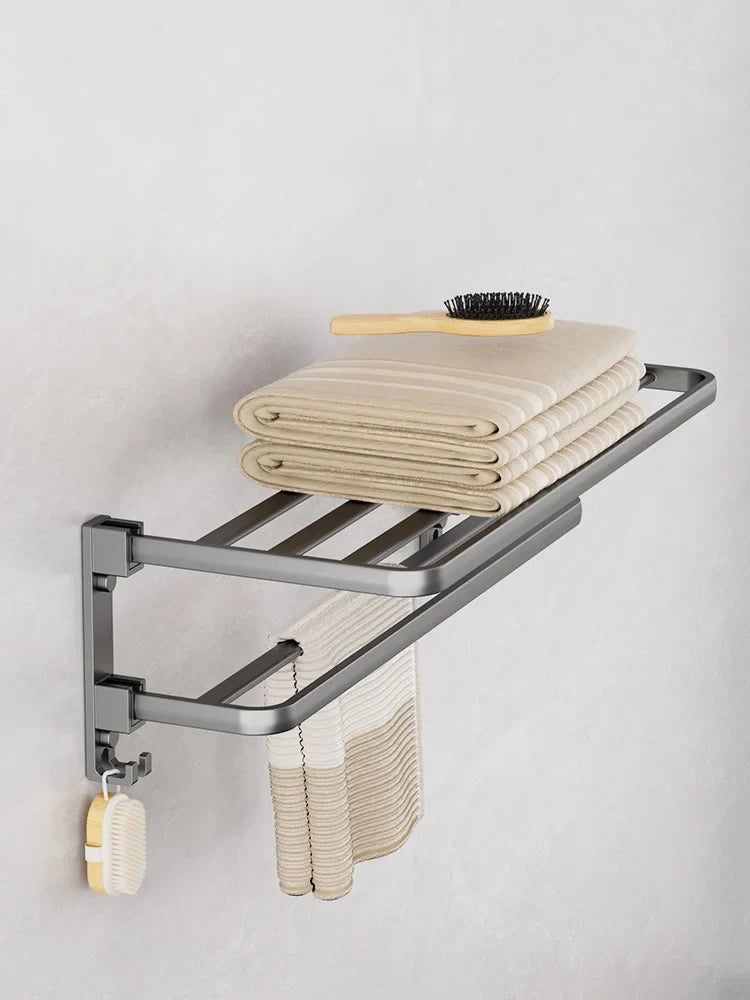 Wall-Mounted Folding Towel Rack with Hook