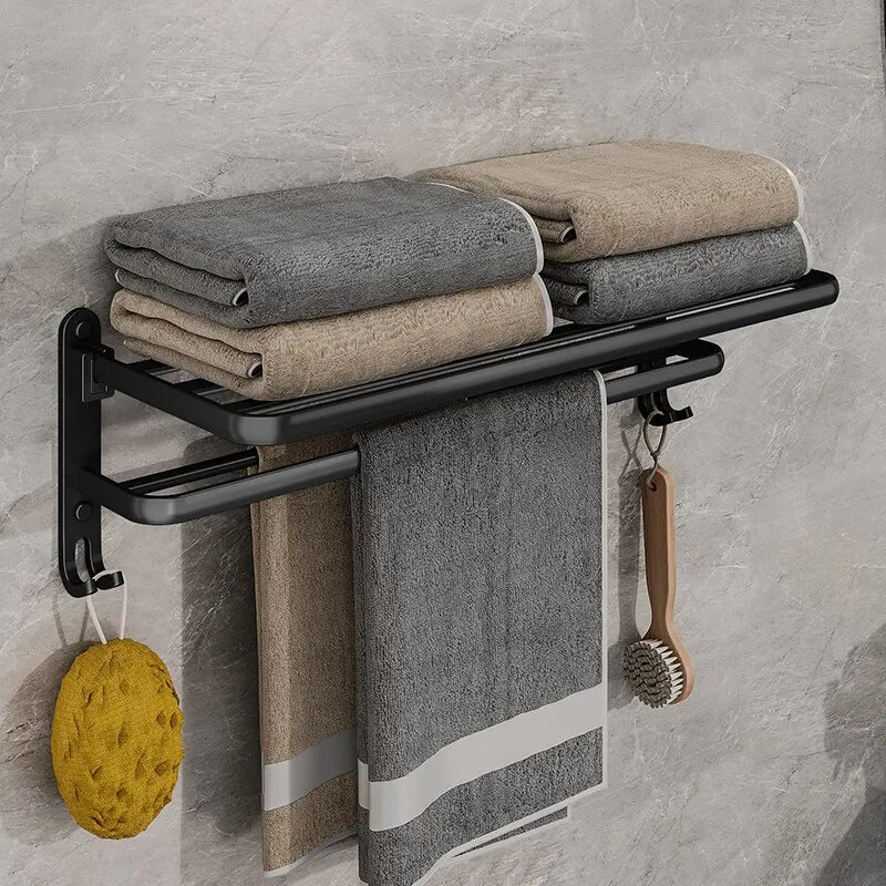 Wall-Mounted Folding Towel Rack with Hook