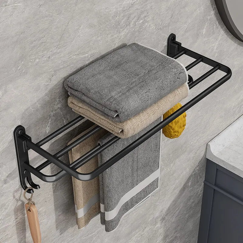 Wall-Mounted Folding Towel Rack with Hook