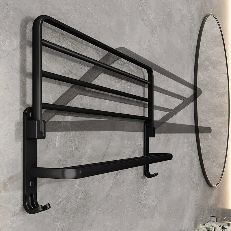 Wall-Mounted Folding Towel Rack with Hook