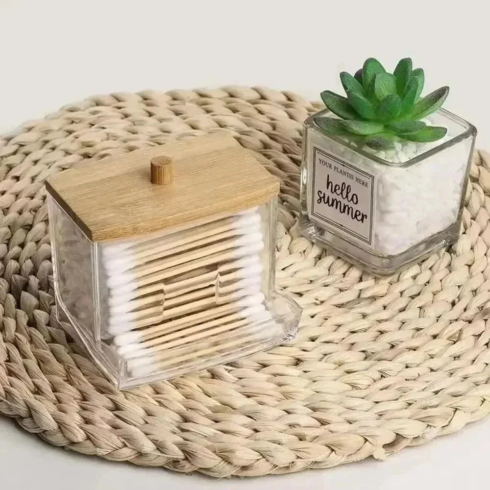 Bamboo Cotton Swab Canister