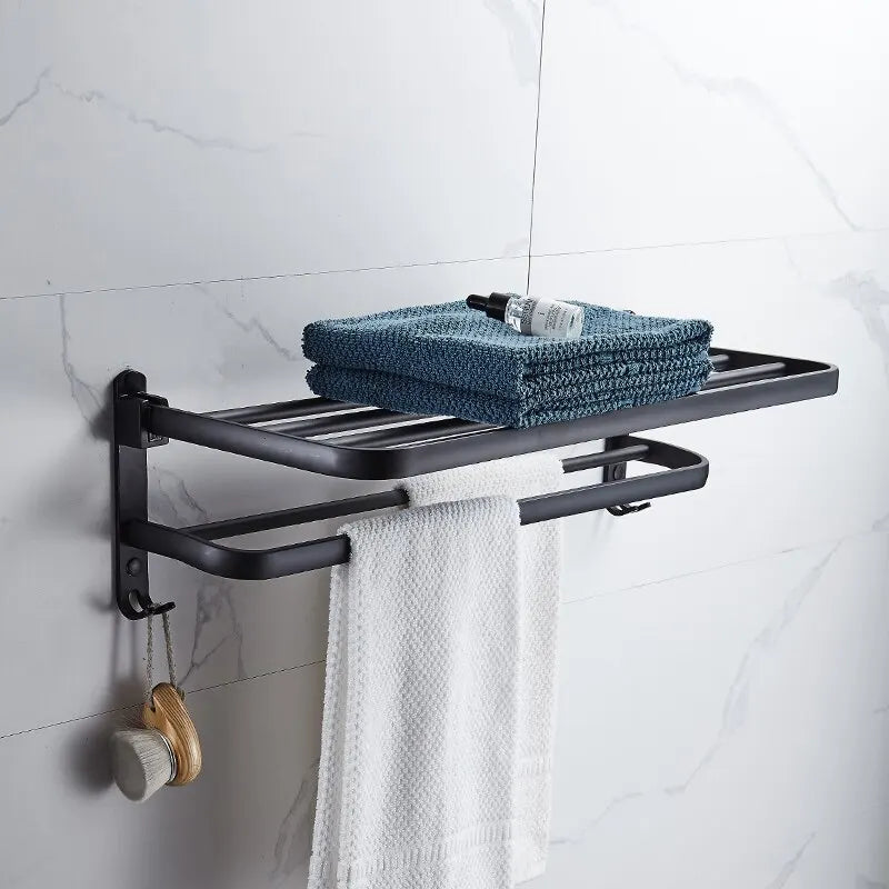 Wall-Mounted Folding Towel Rack with Hook