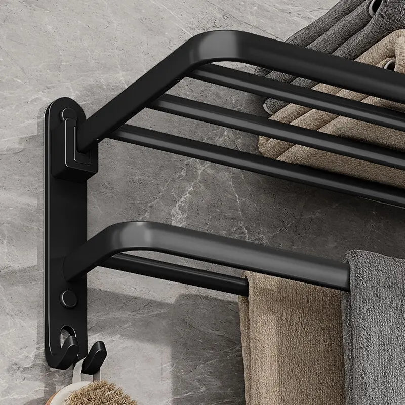 Wall-Mounted Folding Towel Rack with Hook