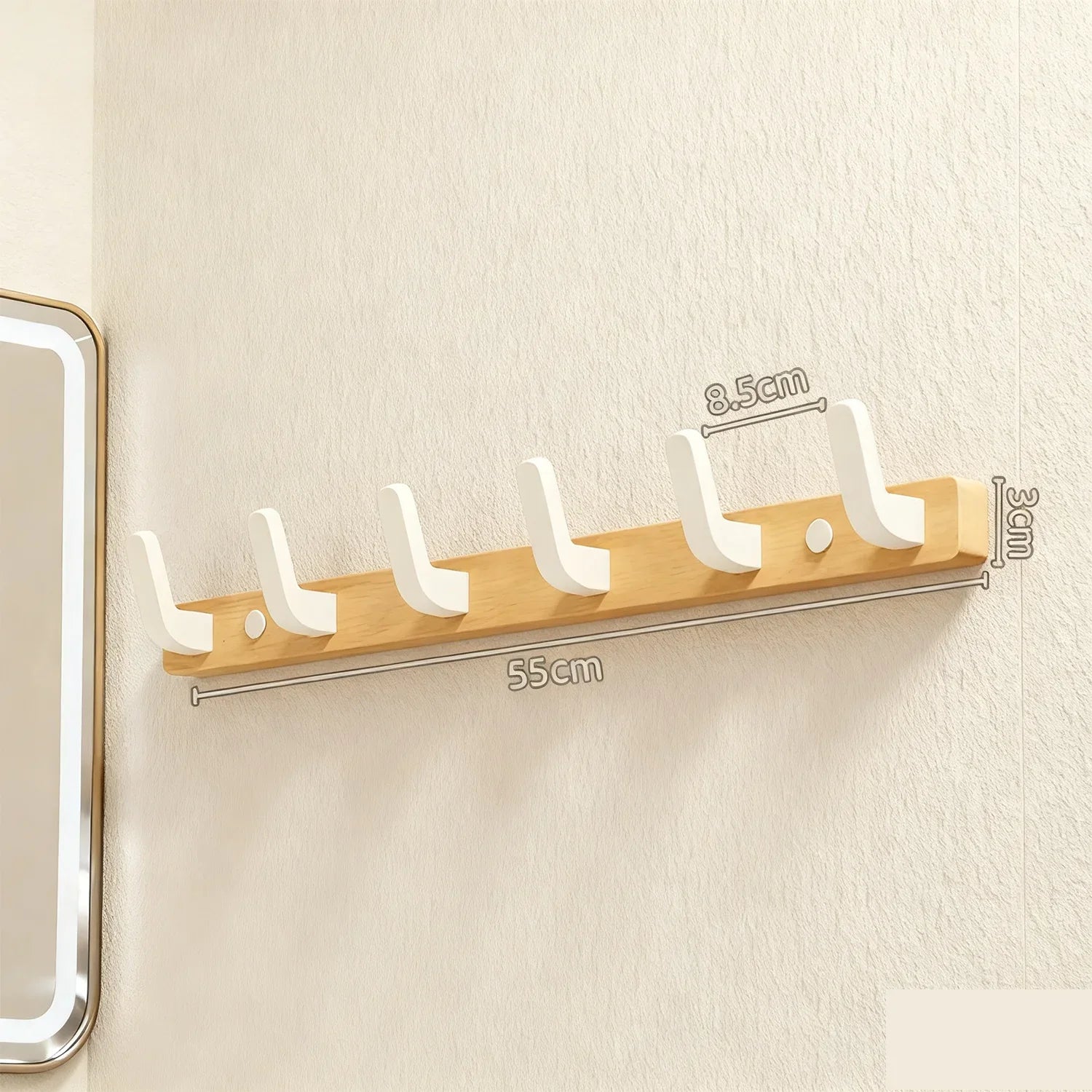 Wall-Mount Coat Rack with Wooden Hooks — Entryway Storage
