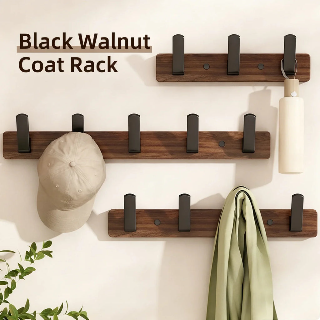 Wall-Mount Coat Rack with Wooden Hooks — Entryway Storage