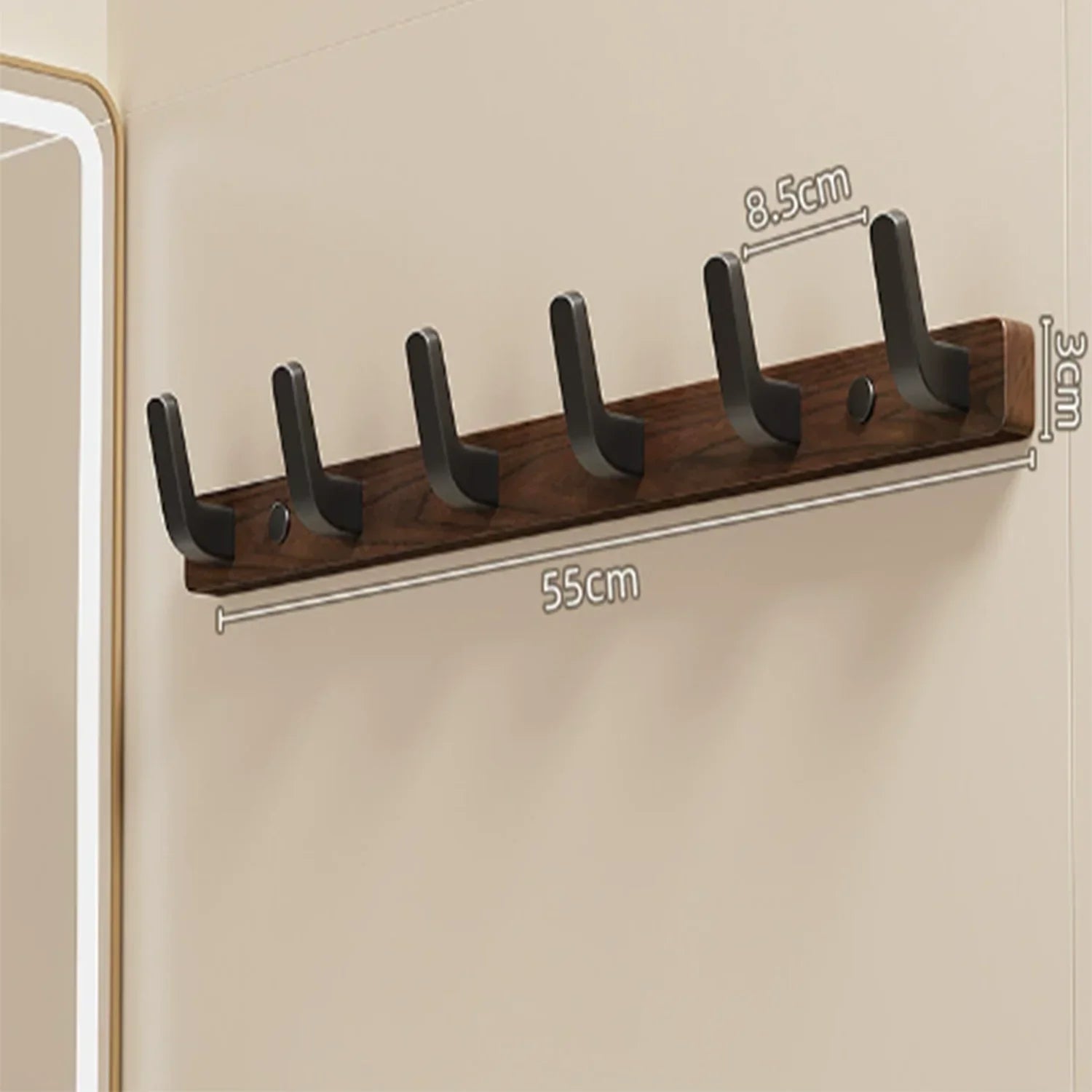 Wall-Mount Coat Rack with Wooden Hooks — Entryway Storage