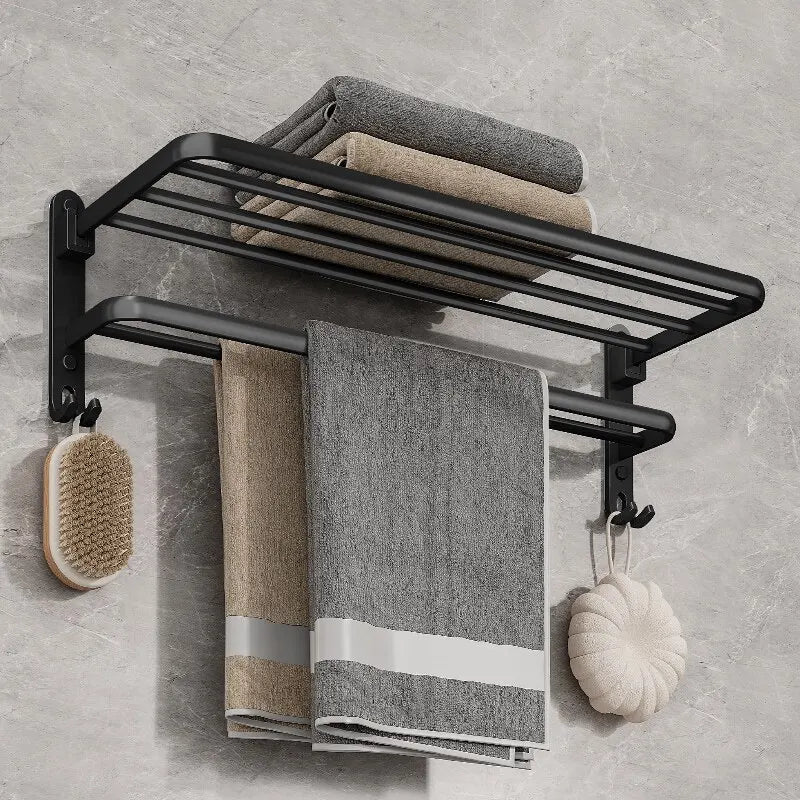 Wall-Mounted Folding Towel Rack with Hook