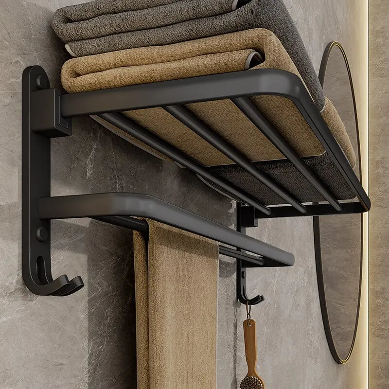 Wall-Mounted Folding Towel Rack with Hook