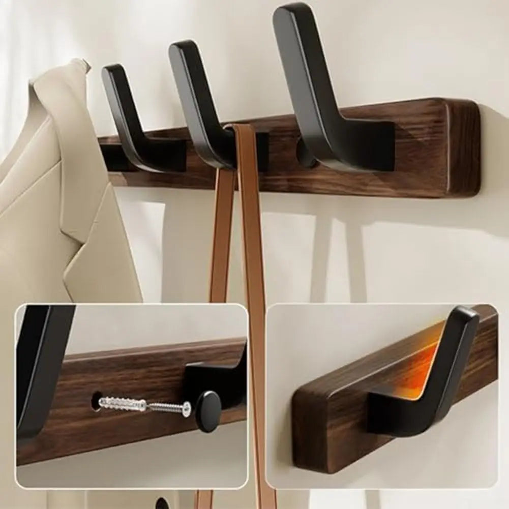 Wall-Mount Coat Rack with Wooden Hooks — Entryway Storage