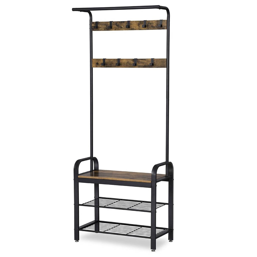 Industrial Style Hall Tree — Coat Rack & Shoe Storage Bench