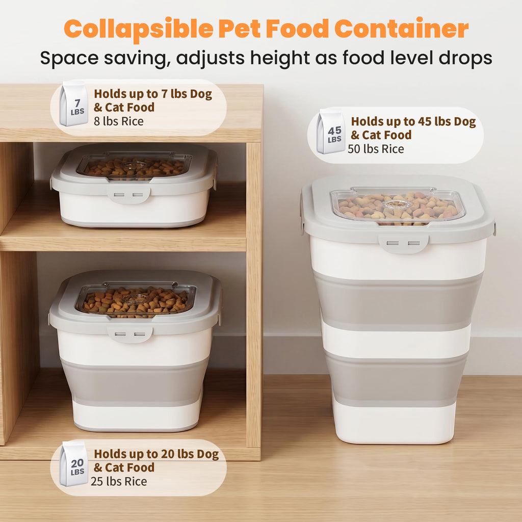 Collapsible Pet Food Storage Container with Wheels & Clear Window