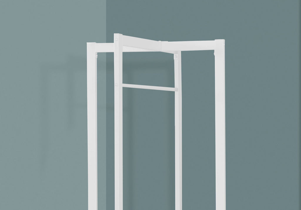 Free-Standing Hall Tree Coat Rack with Hanging Bar — White