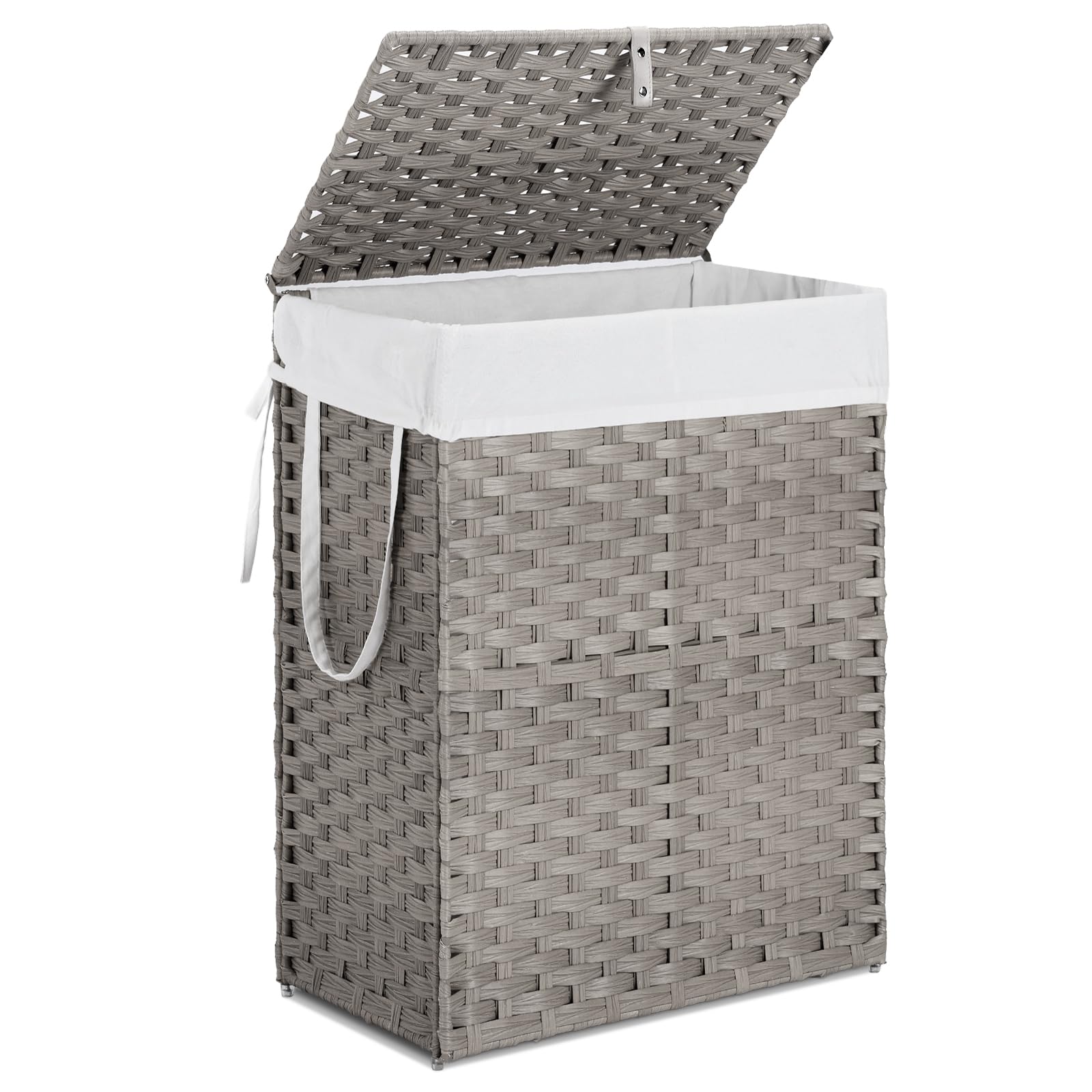 3-Basket Laundry Hamper Sorter Cart with Removable Cotton Bags — Grey Rattan