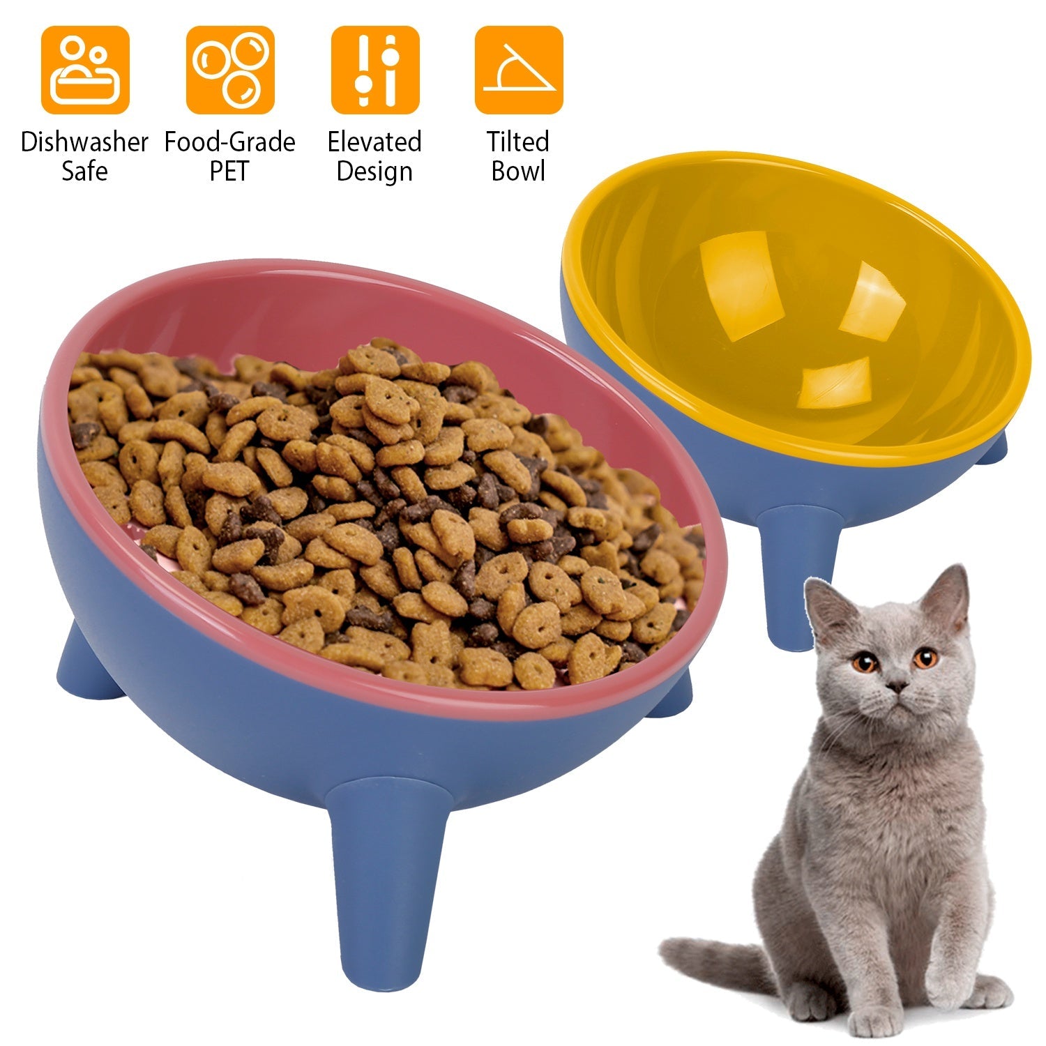 Elevated Tilted Cat Food & Water Bowl — Backflow Prevention