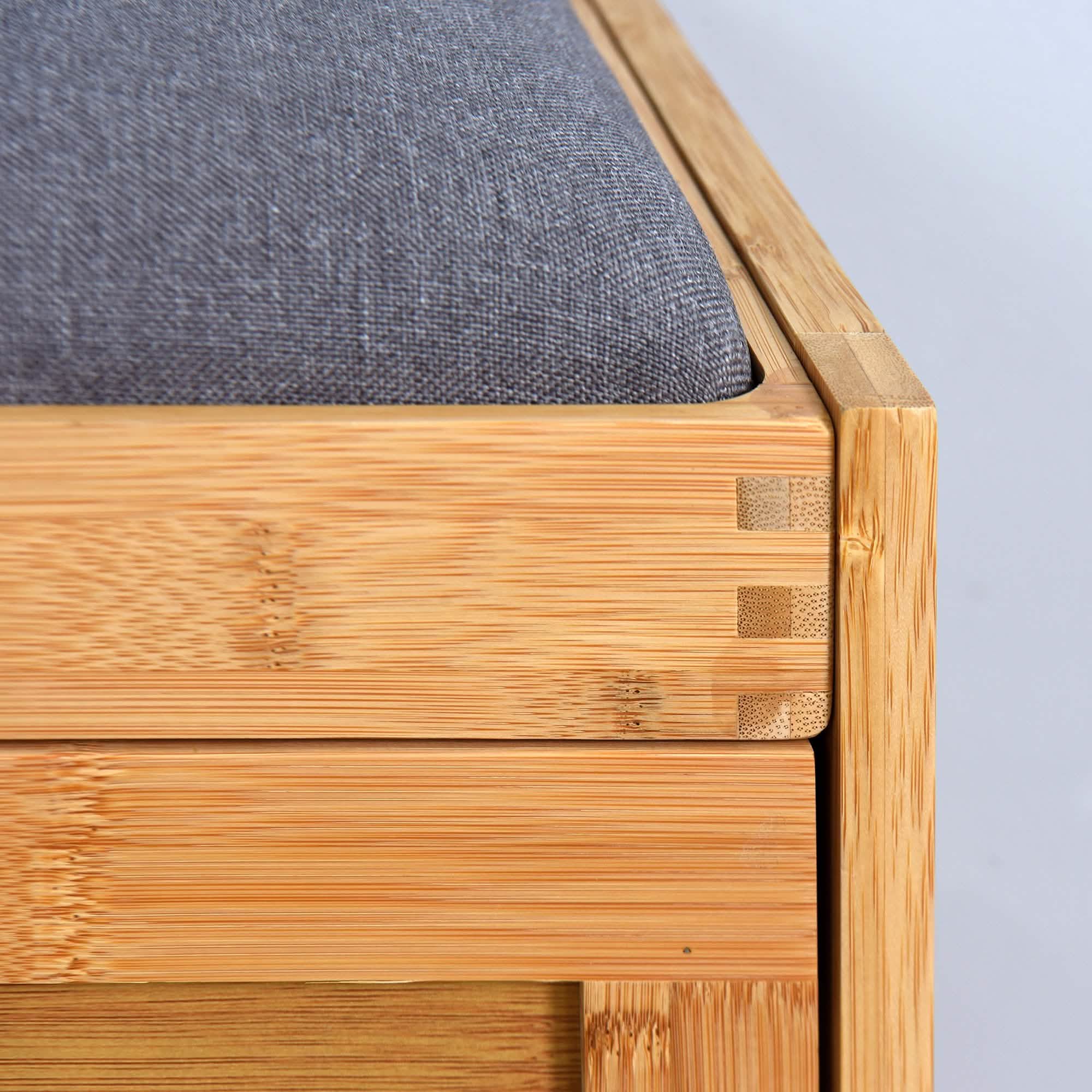 Bamboo Entryway Bench with Foldable Shoe Rack Shelf
