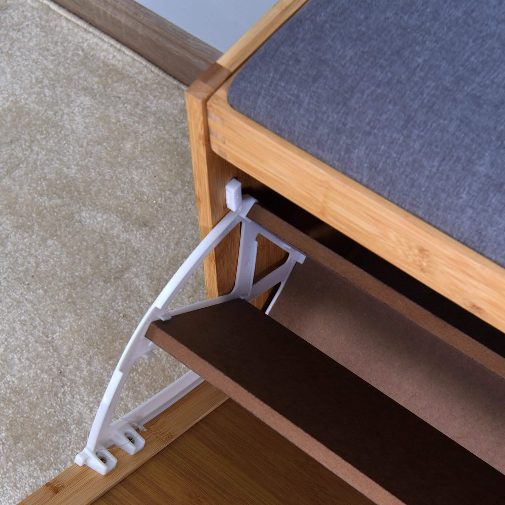 Bamboo Entryway Bench with Foldable Shoe Rack Shelf