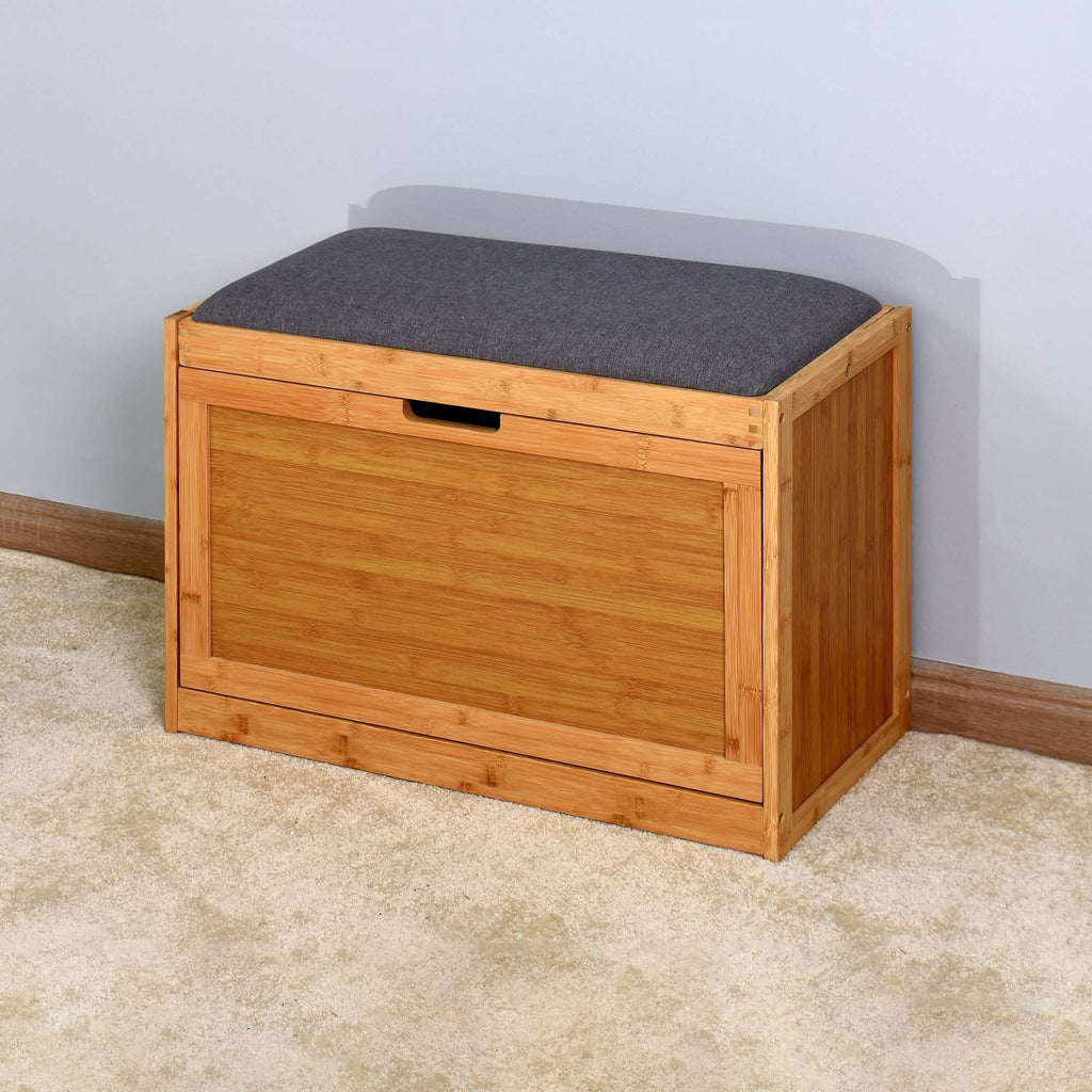 Bamboo Entryway Bench with Foldable Shoe Rack Shelf