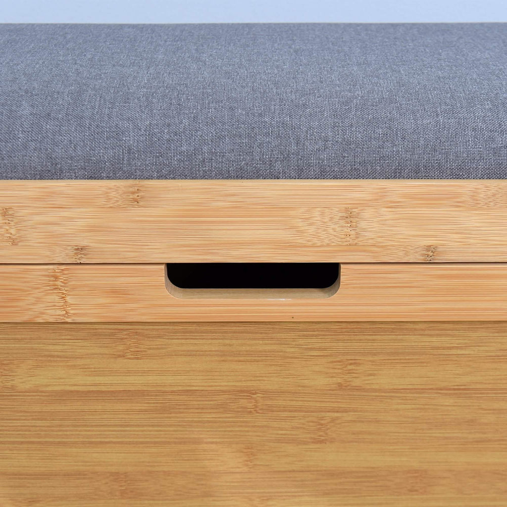 Bamboo Entryway Bench with Foldable Shoe Rack Shelf