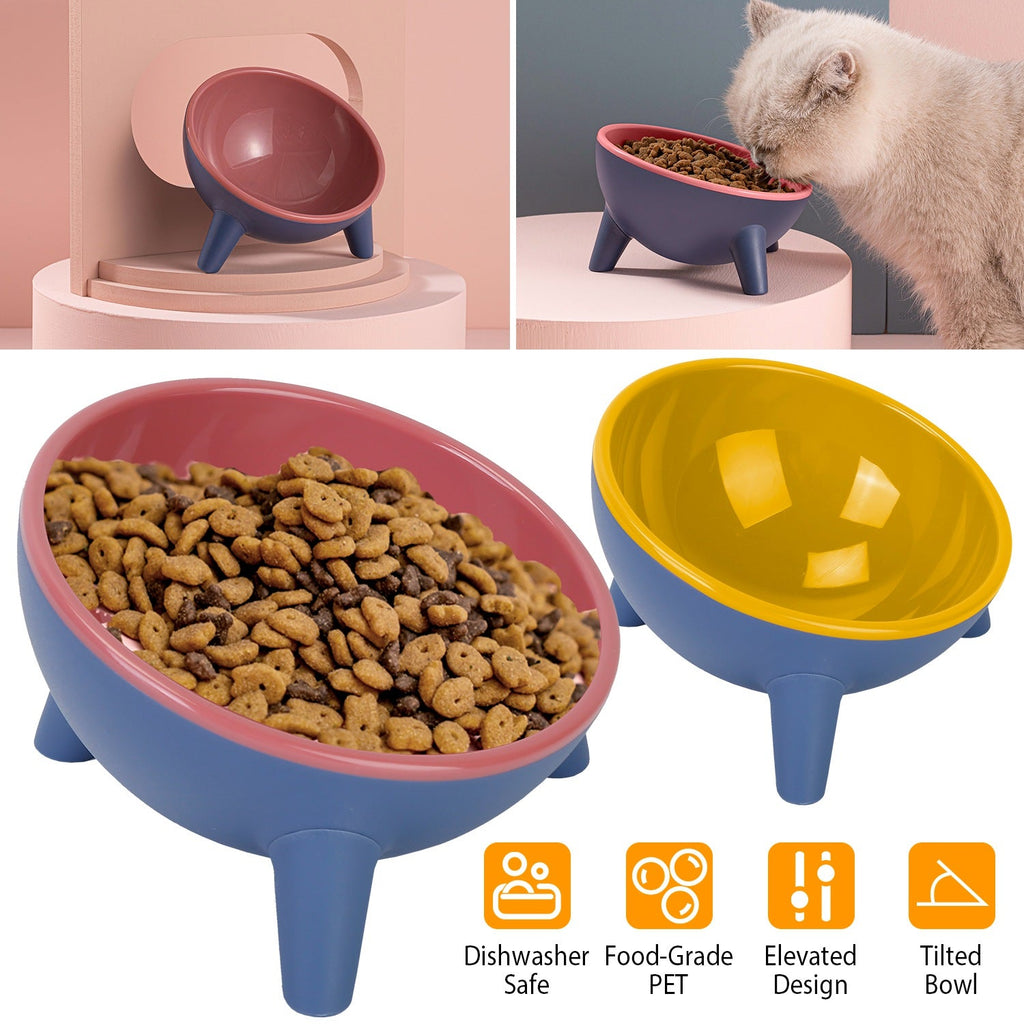 Elevated Tilted Cat Food & Water Bowl — Backflow Prevention