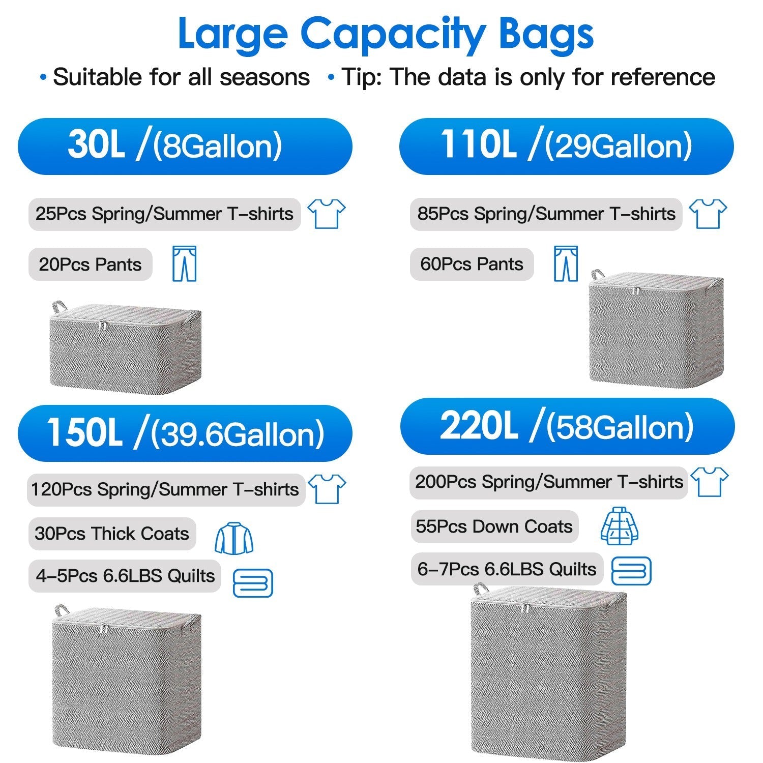 4-Pack Foldable Non-Woven Storage Bags with Zipper Lid