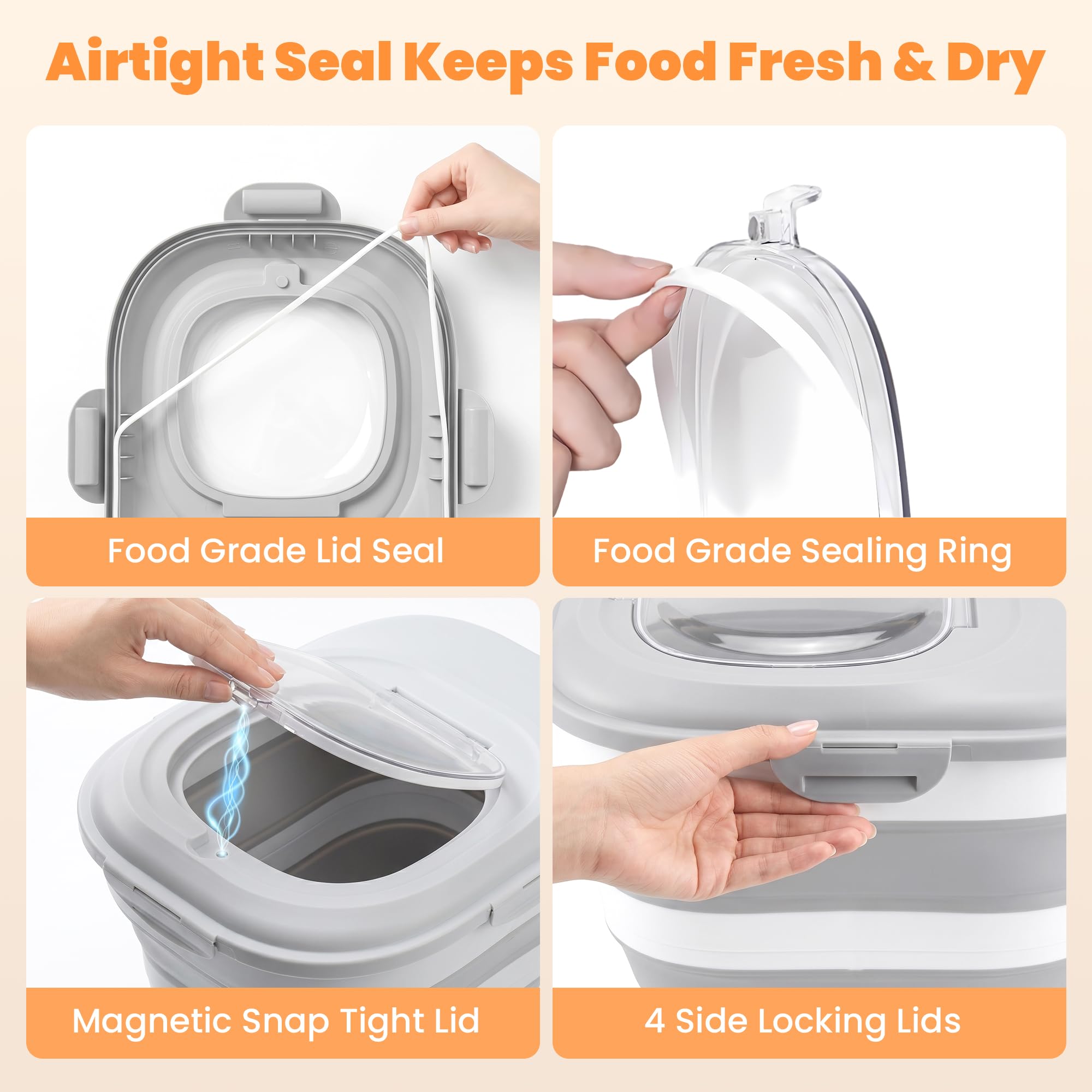 Collapsible Pet Food Storage Container with Wheels & Clear Window
