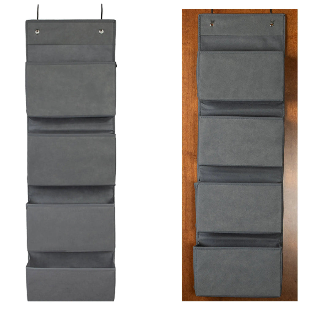 Over the Door Hanging Organizer — 4 Bins, Grey