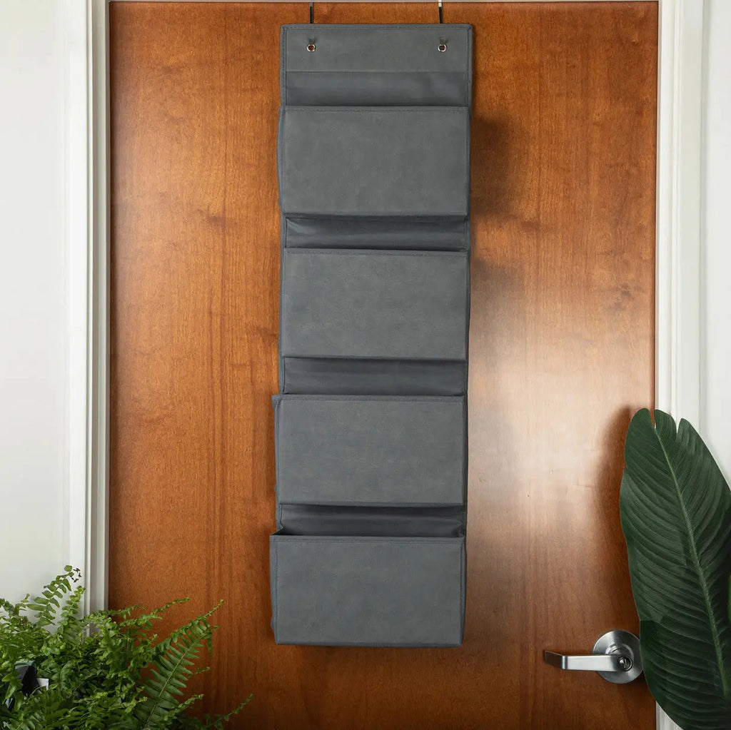 Over the Door Hanging Organizer — 4 Bins, Grey