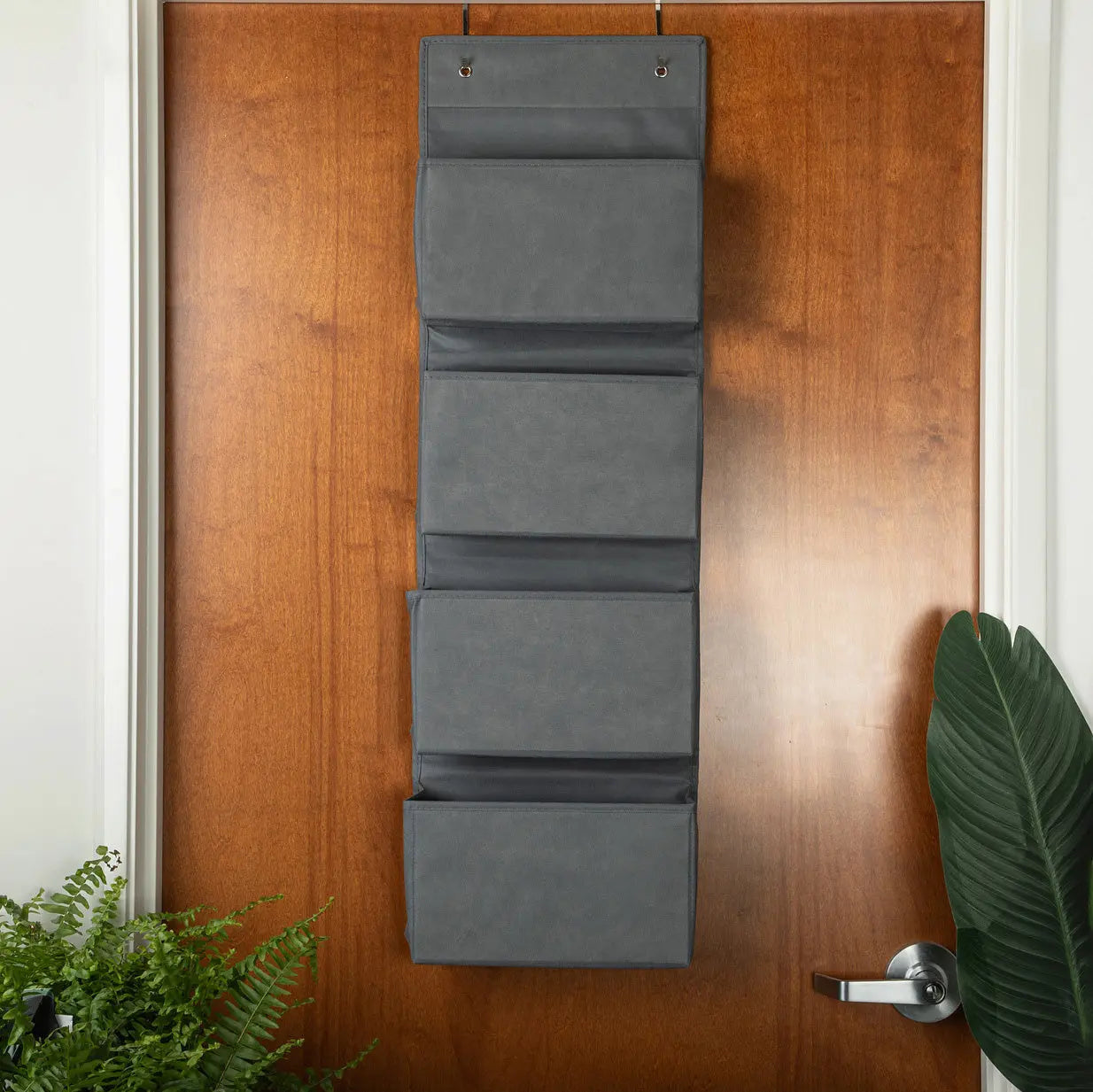 Over the Door Hanging Organizer — 4 Bins, Grey